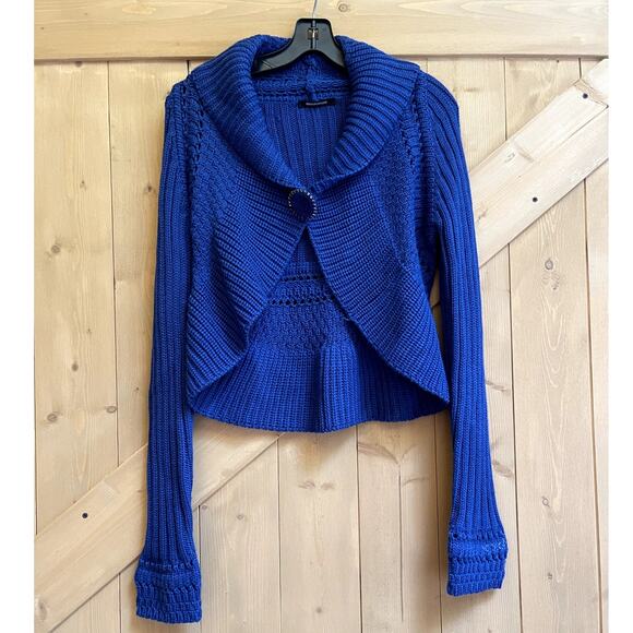 RoccoBarocco Wool Knit Cardigan Sweater Jacket Snap Button Blue Size 4 Small - Picture 1 of 7